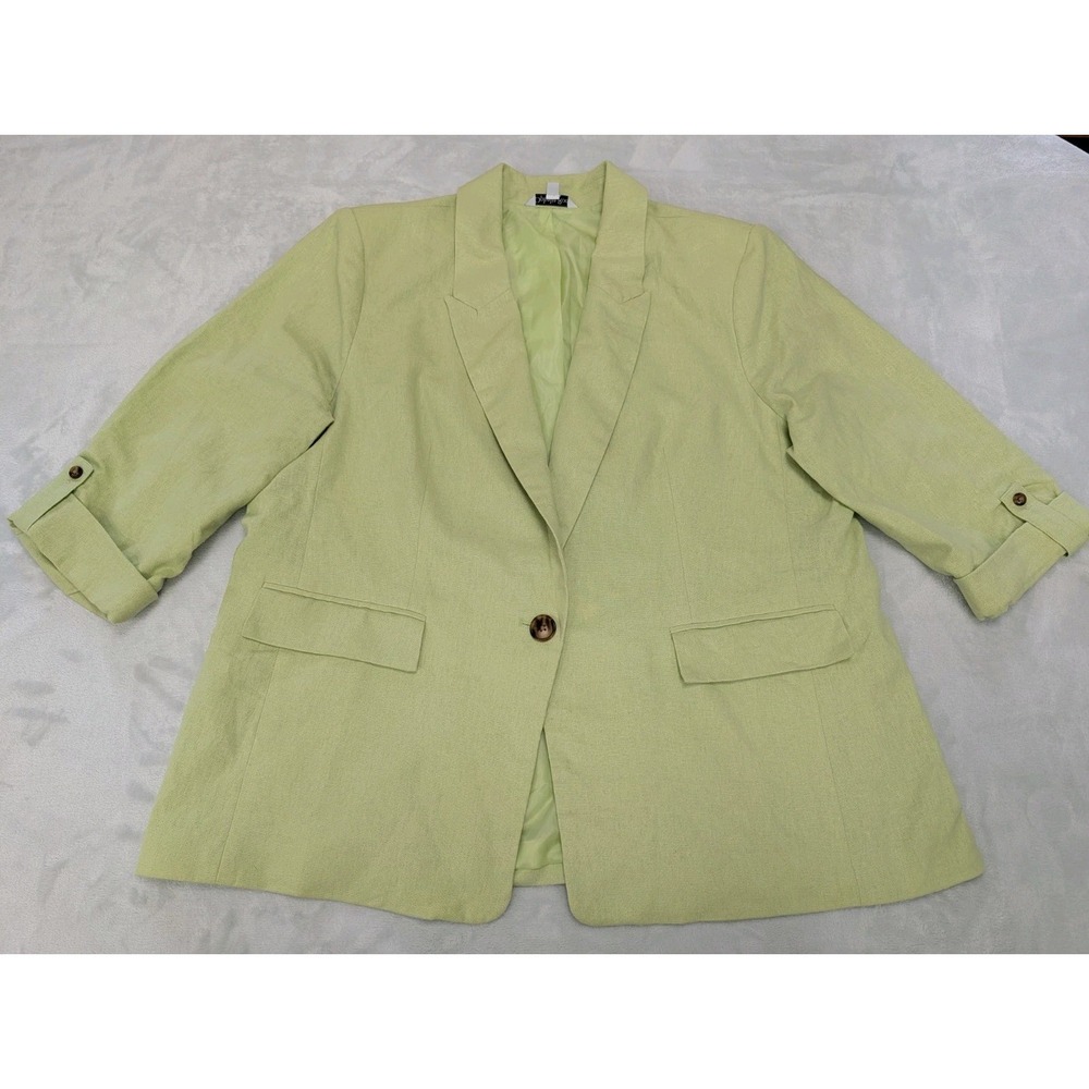 Ophelia Roe Women's 2X Jacket Chartreus Green Linen Blend Long Sleeve Work Wear